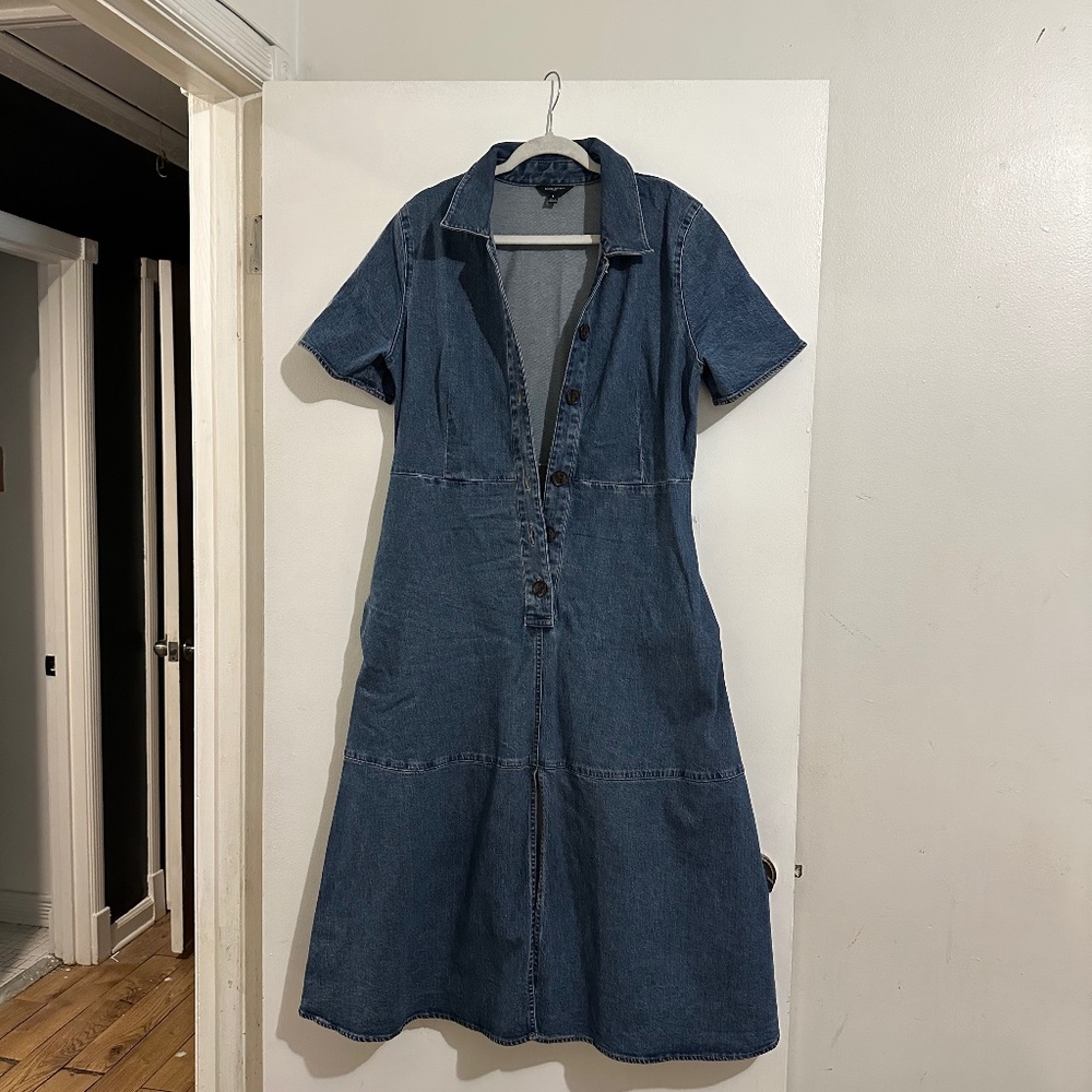 Banana Republic Dark Blue Denim Button-Front Midi Dress
